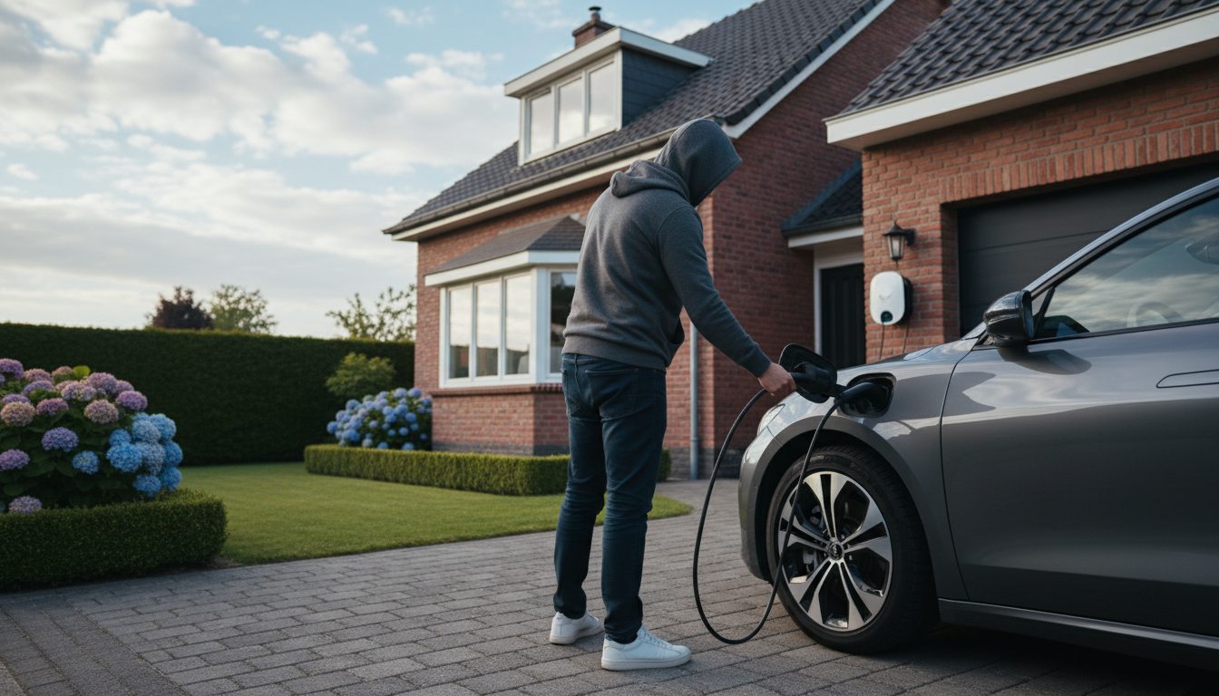 laadpaal in gebruik door huiseigenaar in de zomer