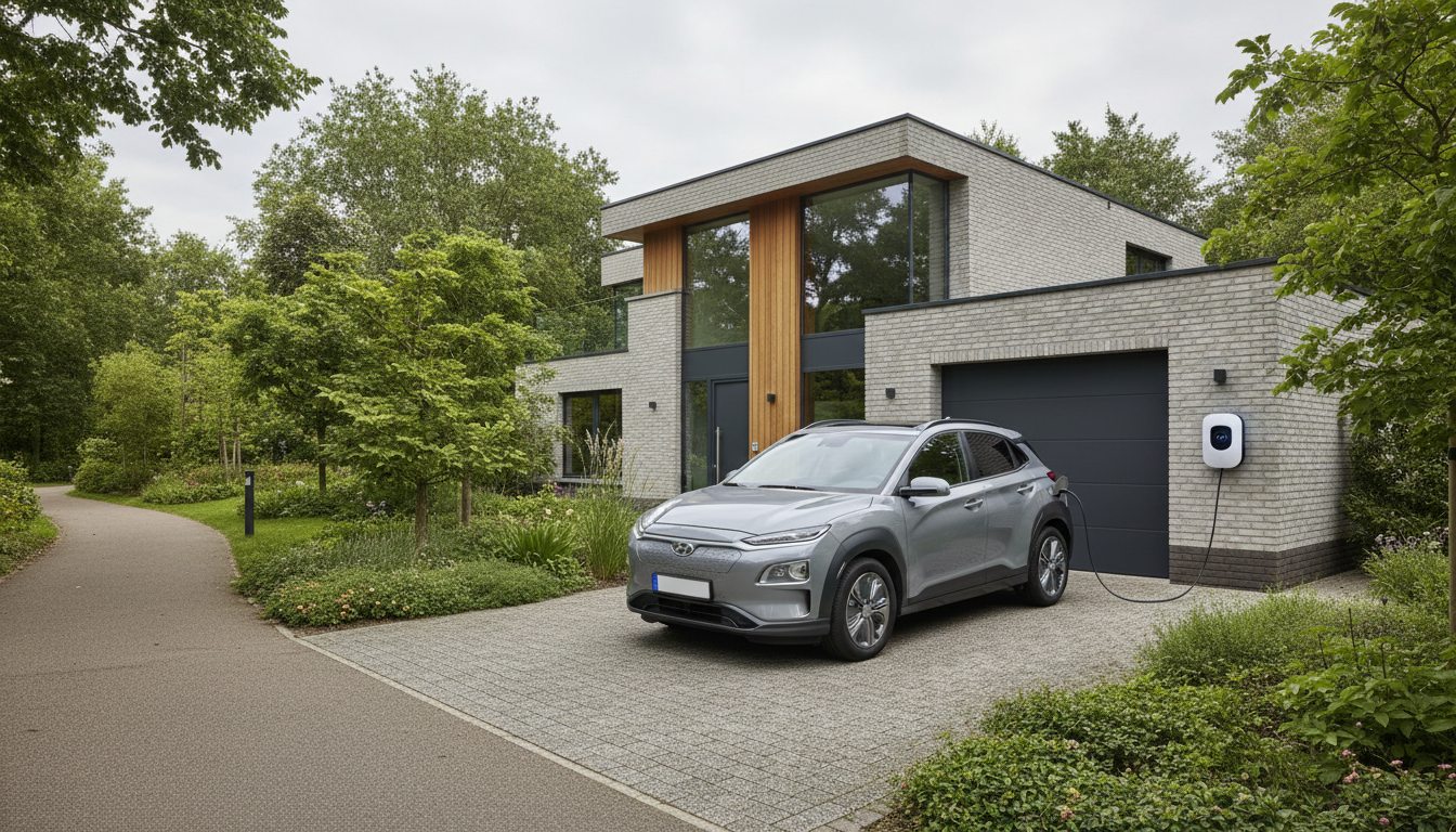 laadpaal installatie bij moderne villa in Flandre